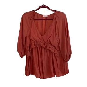 Pink Lily Babydoll Burnt Orange Ruffled Med Sleeve Blouse Size Large